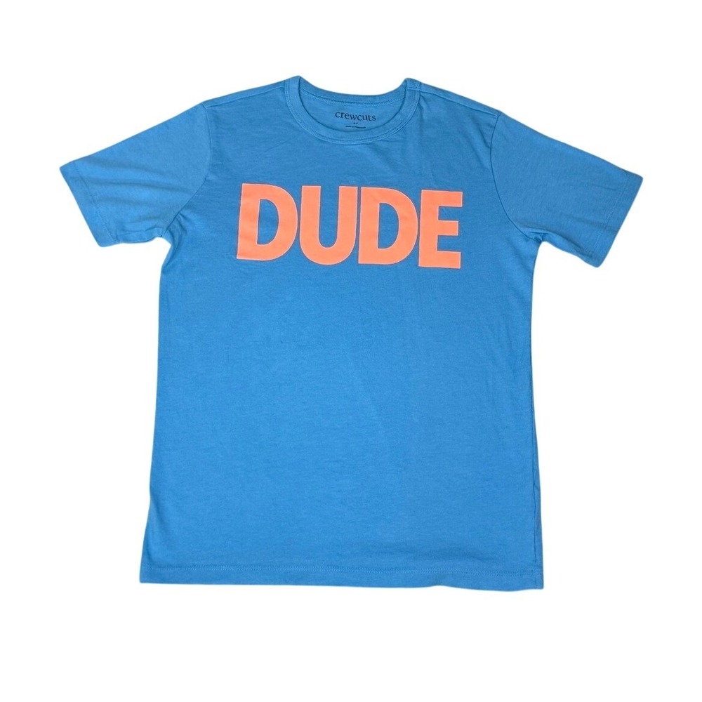 J.Crew Crewcuts Boys "DUDE" Graphic Tee‎ Bright Blue & Orange Size Large (10-11)